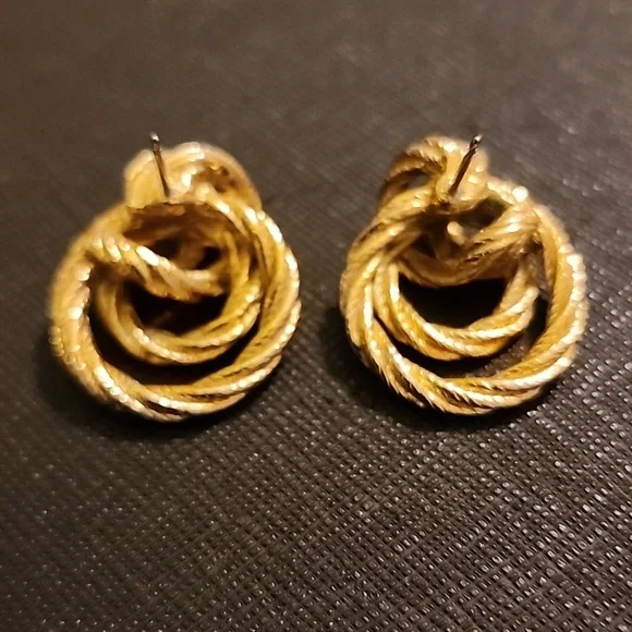 Gold Tone Rope Knot Post Earrings - Picture 3 of 5